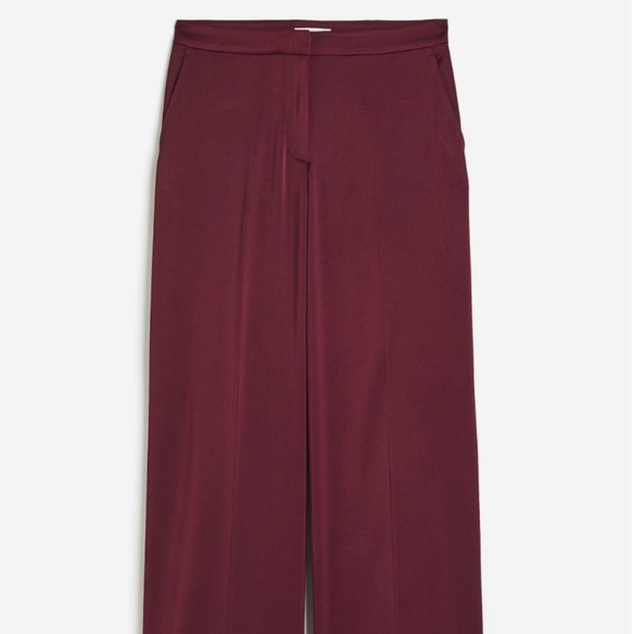 Wide-Leg Satin Pants Dark Red H&M - Picture 1 of 4